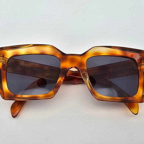 Celine CL401301 53V 3 Dots Shiny Havana Frame Grey Lens Rectangular Sunglasses - Picture 10 of 12